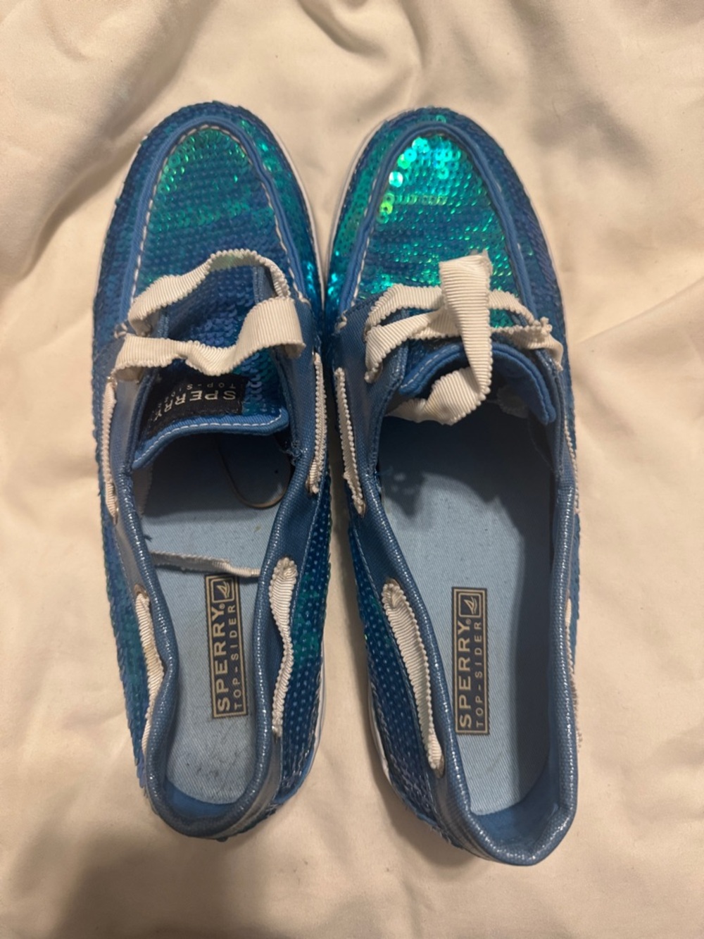 Sperry Women's Blue Teal Sequin Boat Sneakers